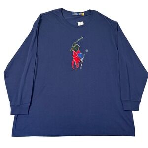 Polo Ralph‎ Lauren T Shirt Mens 4XB Navy Long Sleeve Crew Neck Big Pony Preppy